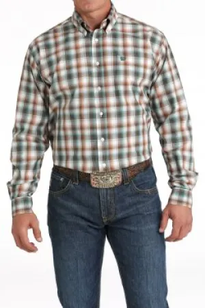 Men's Cinch Plaid Print Button-Down Western Shirt - White