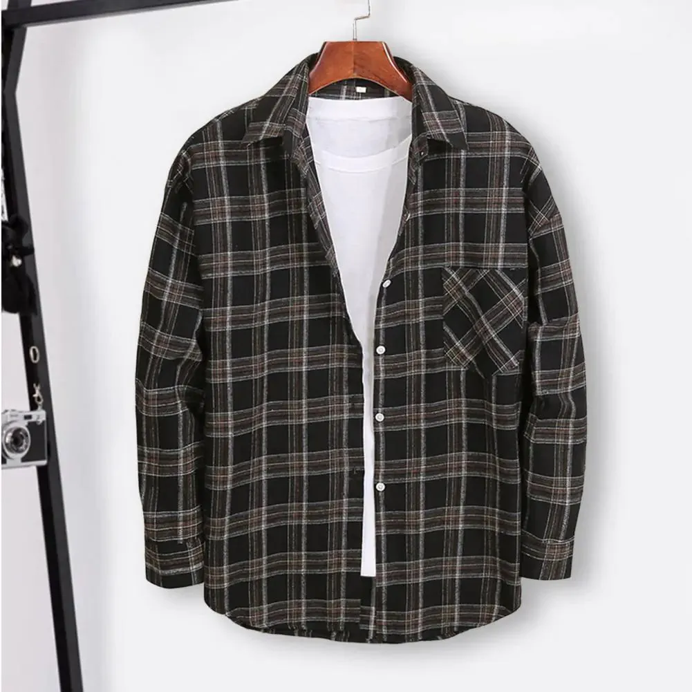 Men's Cotton Flannel Plaid Long Sleeve Dress Shirts