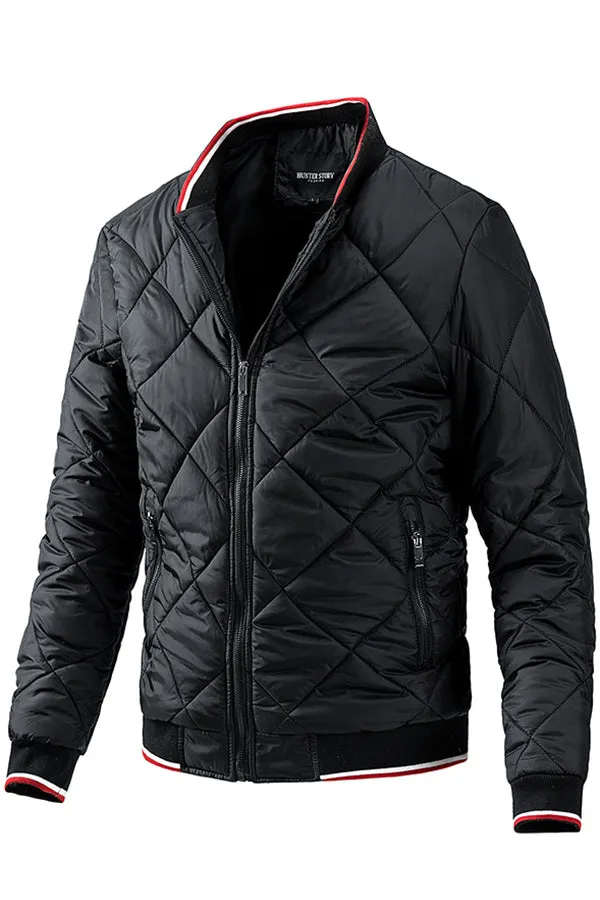 Men's diamond plaid baseball cotton padded jacket