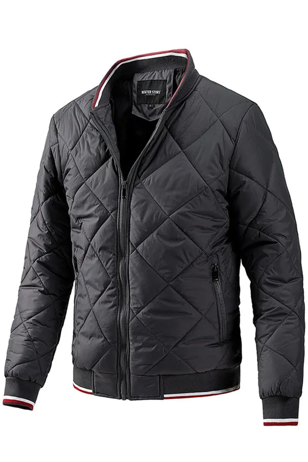 Men's diamond plaid baseball cotton padded jacket
