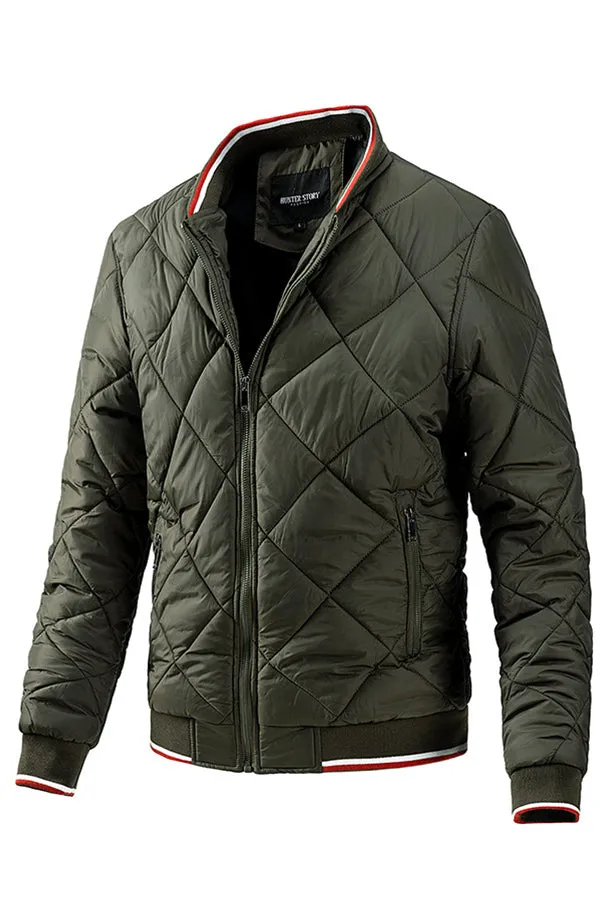 Men's diamond plaid baseball cotton padded jacket