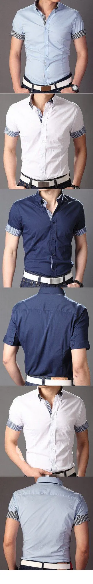 Men's Fashion Short sleeve Patchwork Dress Shirt