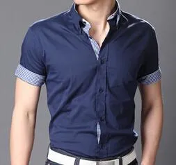 Men's Fashion Short sleeve Patchwork Dress Shirt