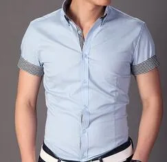 Men's Fashion Short sleeve Patchwork Dress Shirt