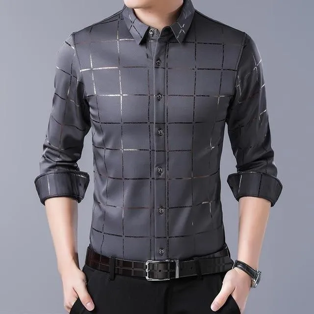Men's Long Sleeve Plaid Dress Shirt