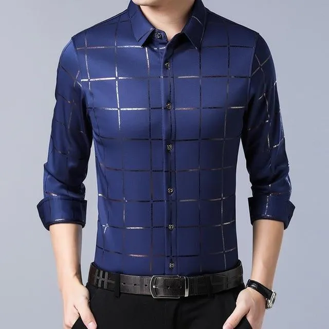 Men's Long Sleeve Plaid Dress Shirt