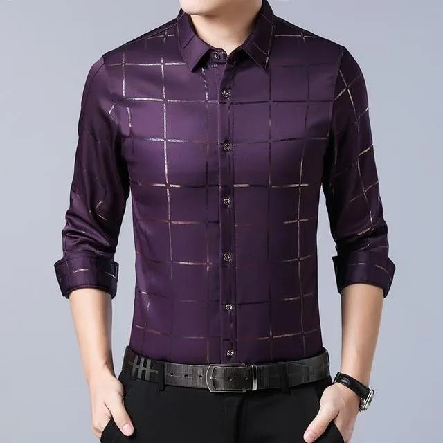 Men's Long Sleeve Plaid Dress Shirt