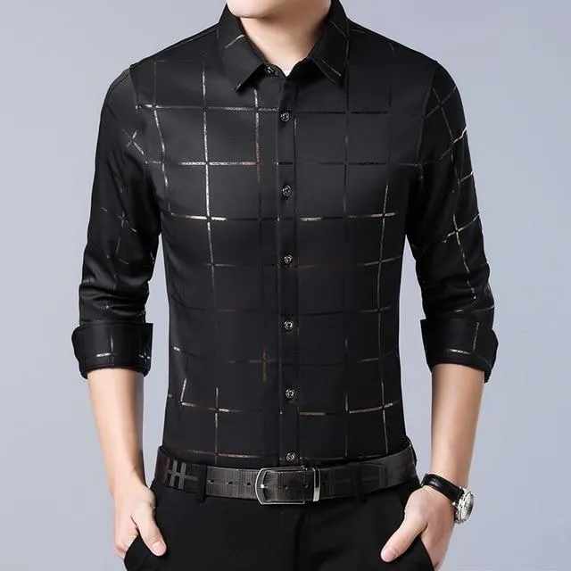 Men's Long Sleeve Plaid Dress Shirt