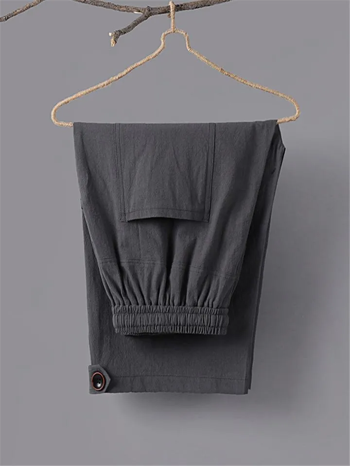 Mens Loose Casual Linen Hipster Cropped Pants