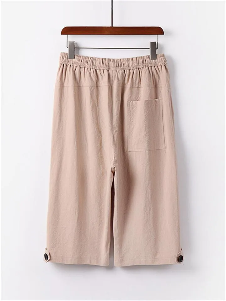 Mens Loose Casual Linen Hipster Cropped Pants