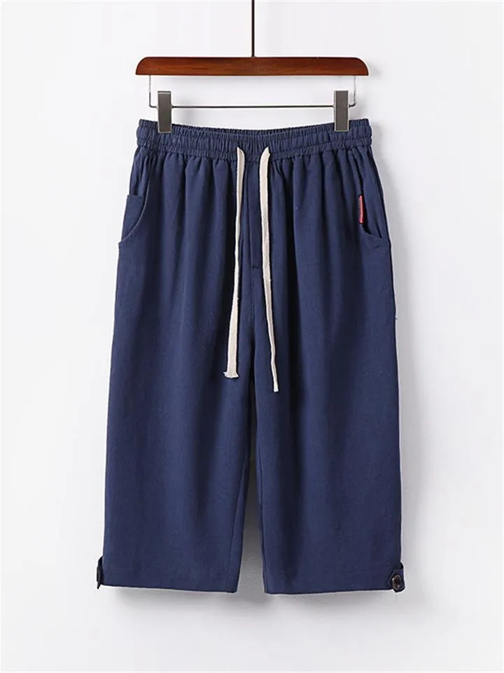 Mens Loose Casual Linen Hipster Cropped Pants