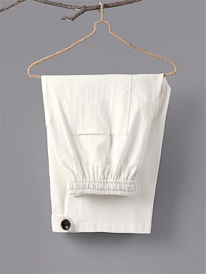 Mens Loose Casual Linen Hipster Cropped Pants