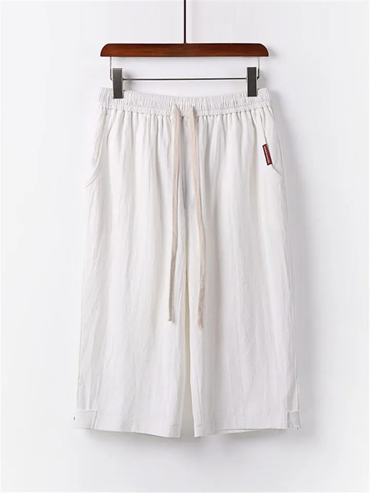 Mens Loose Casual Linen Hipster Cropped Pants