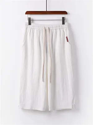 Mens Loose Casual Linen Hipster Cropped Pants
