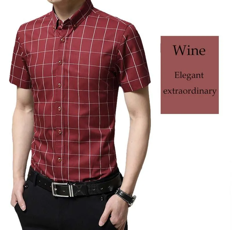 Men's Plaid Cotton Short Sleeve Shirt