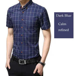 Men's Plaid Cotton Short Sleeve Shirt