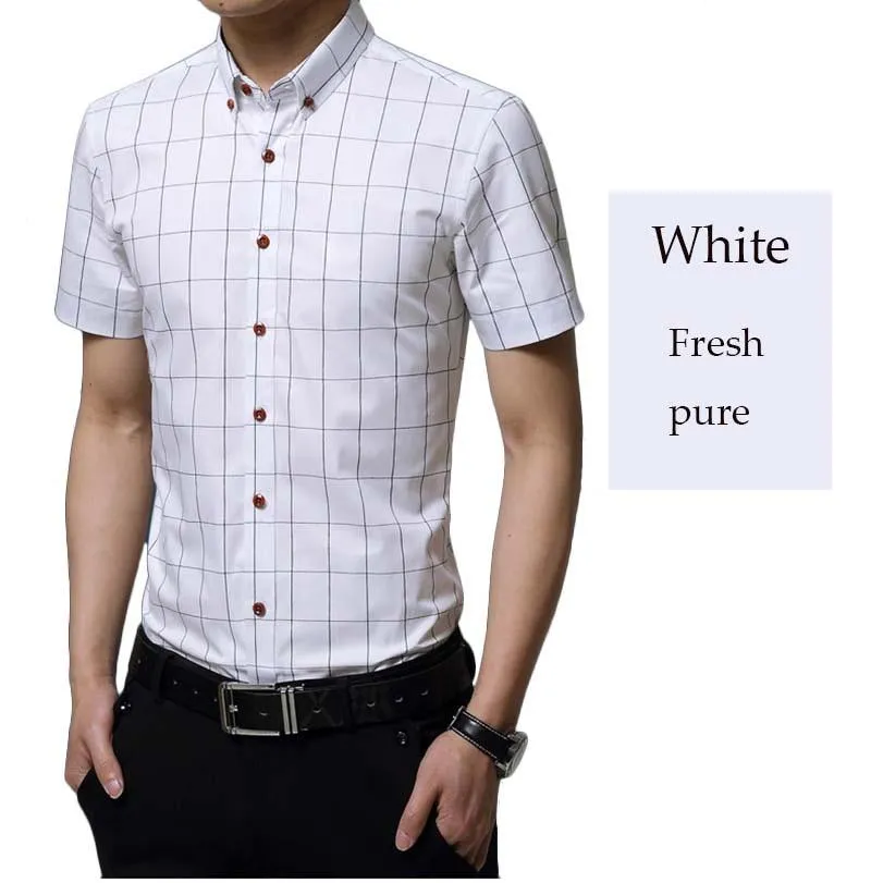 Men's Plaid Cotton Short Sleeve Shirt
