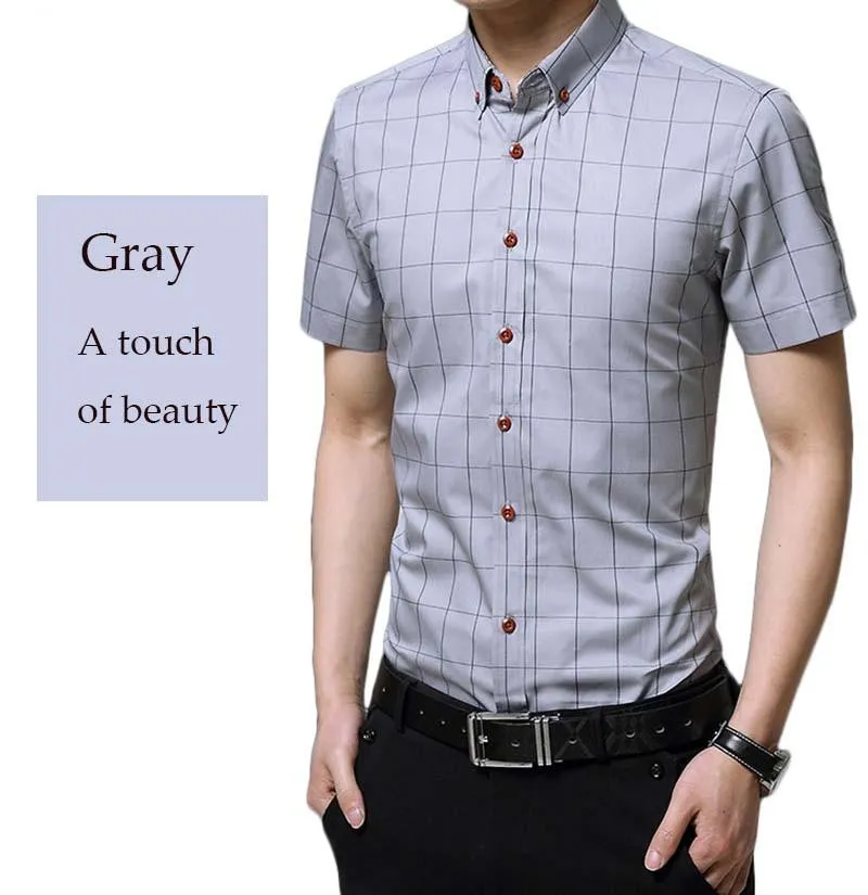 Men's Plaid Cotton Short Sleeve Shirt