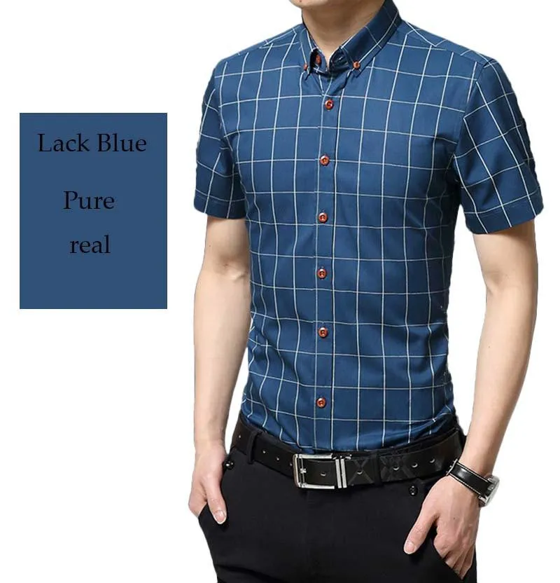 Men's Plaid Cotton Short Sleeve Shirt