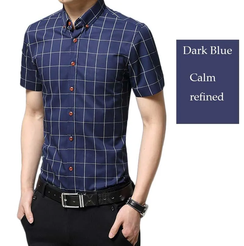 Men's Plaid Cotton Short Sleeve Shirt