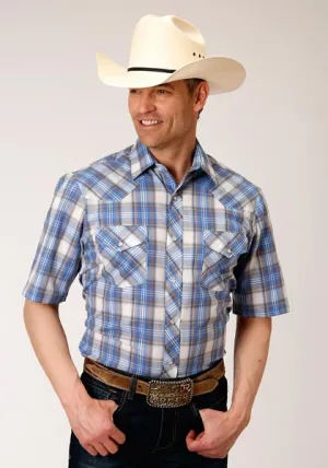 Men's Roper Blue Plaid Pearl Snap