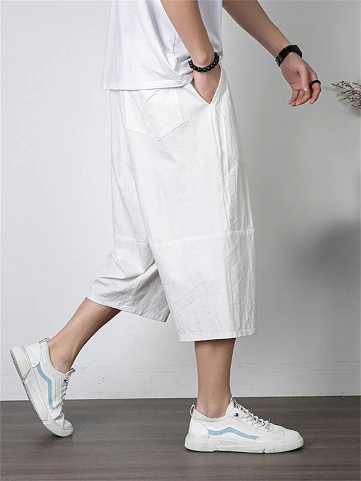 Men's Simple Casual Plus Size Linen Cropped Pants