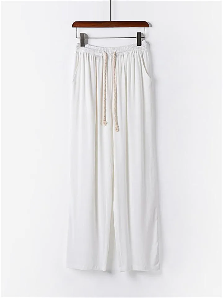 Men's Summer Casual Cotton And Linen Pants Sports Straight Wide Leg Pants