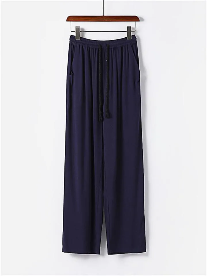 Men's Summer Casual Cotton And Linen Pants Sports Straight Wide Leg Pants