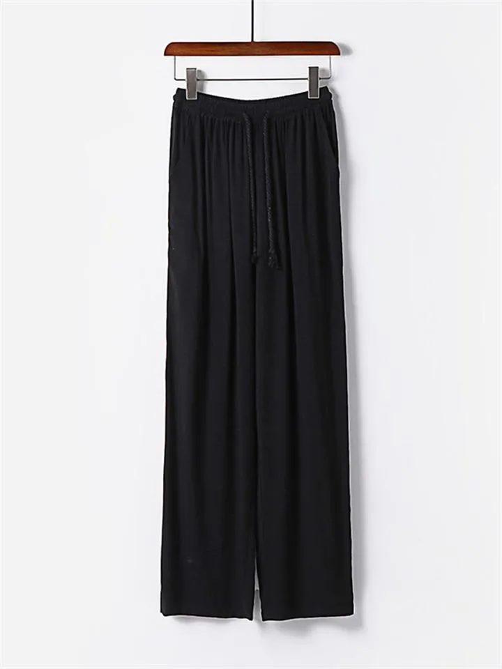 Men's Summer Casual Cotton And Linen Pants Sports Straight Wide Leg Pants