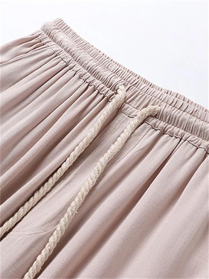 Men's Summer Casual Cotton And Linen Pants Sports Straight Wide Leg Pants