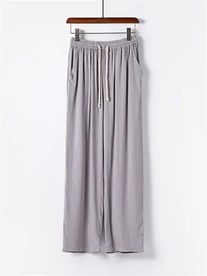 Men's Summer Casual Cotton And Linen Pants Sports Straight Wide Leg Pants