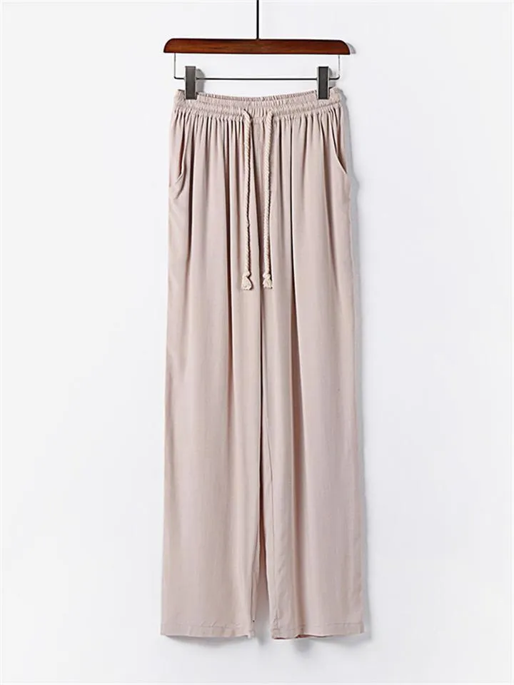Men's Summer Casual Cotton And Linen Pants Sports Straight Wide Leg Pants
