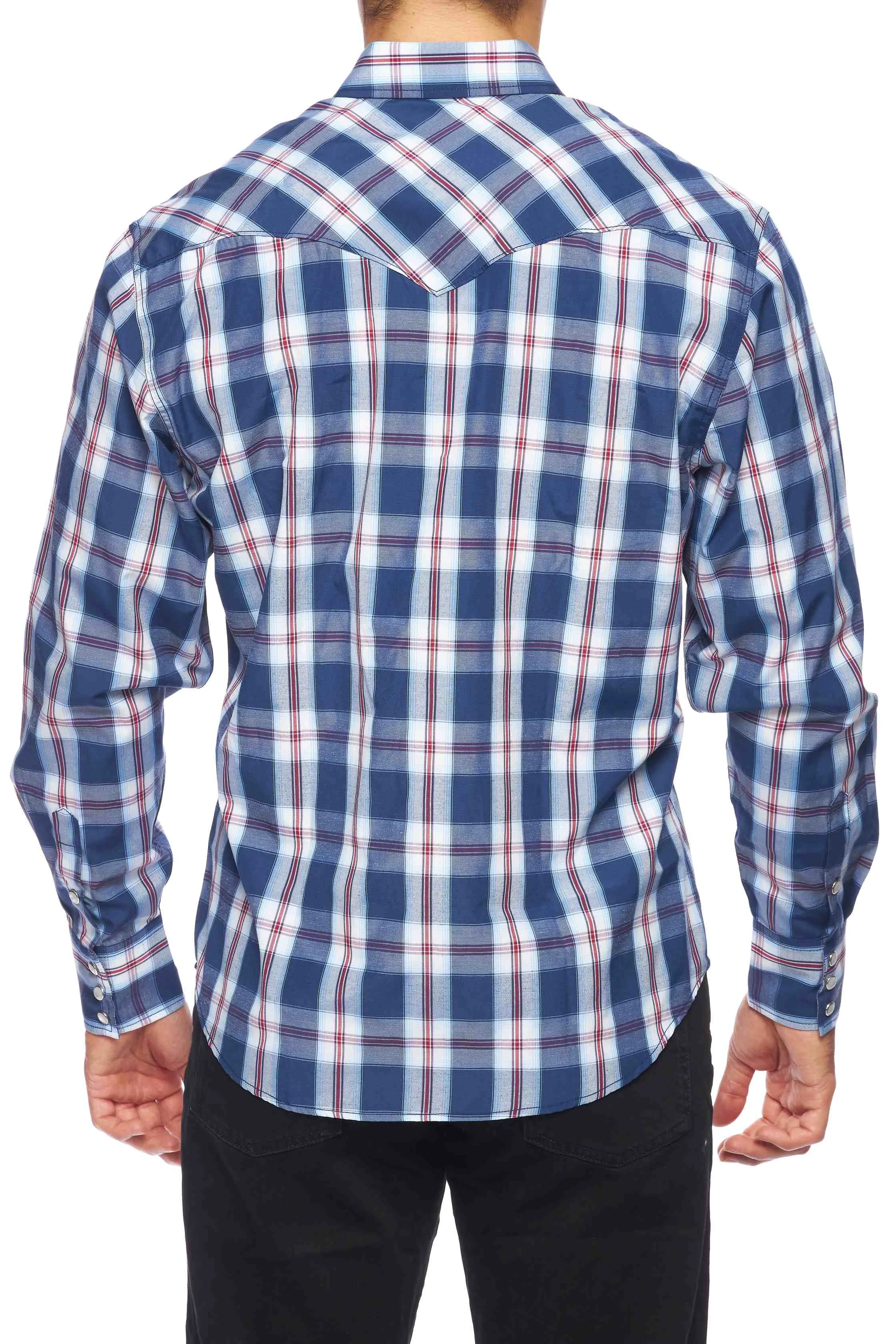 Men's Western Long Sleeve Pearl Snap Plaid Shirt-PS400-403