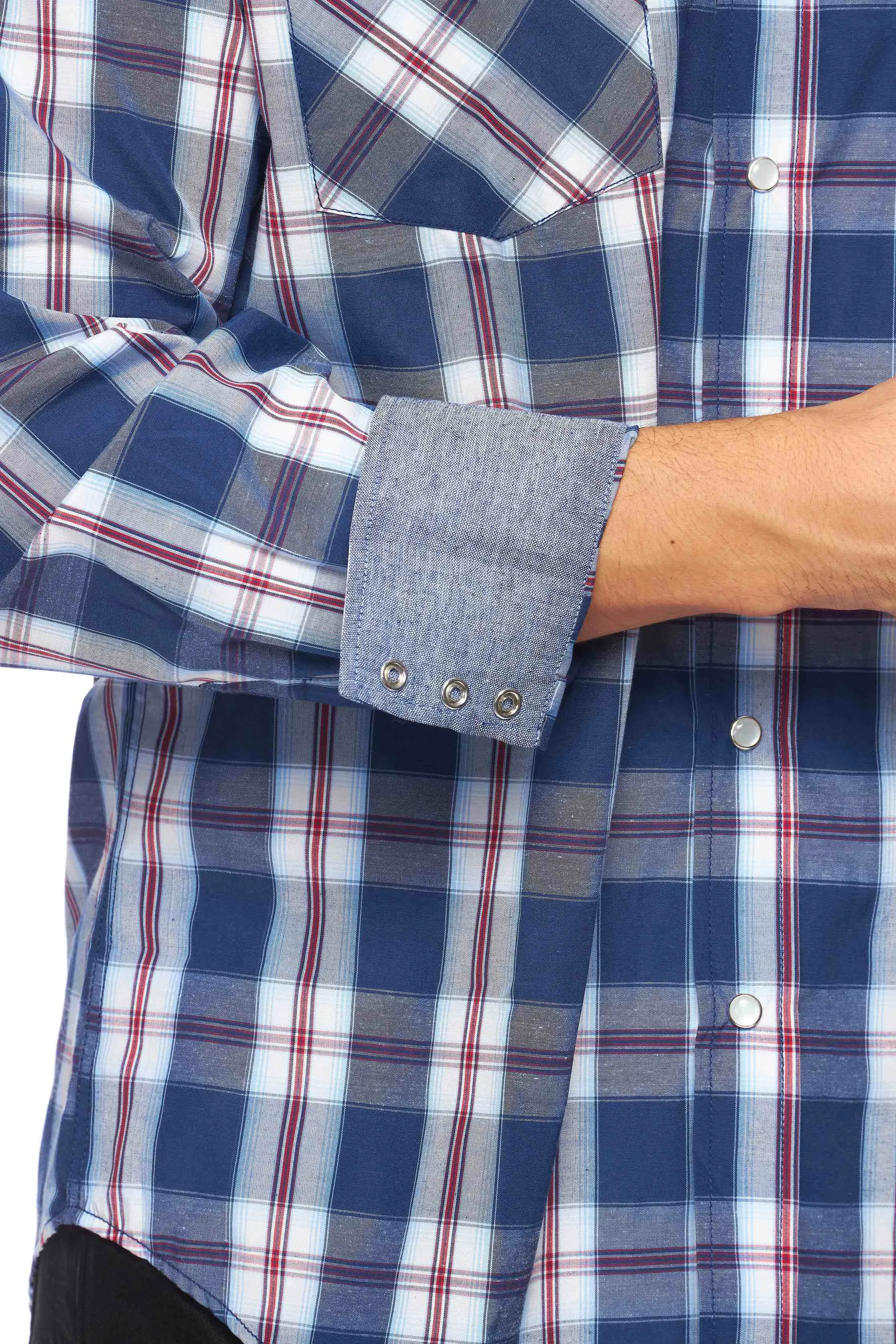 Men's Western Long Sleeve Pearl Snap Plaid Shirt-PS400-403
