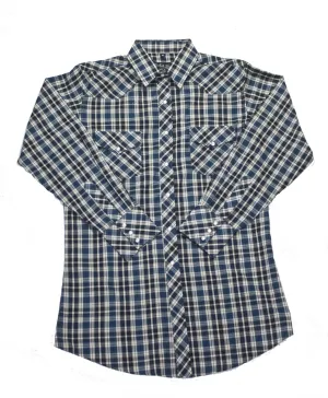 Men's Western Shirt: White Horse Plaid Blue Black
