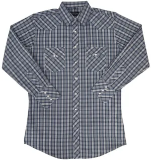 Men's Western Shirt: White Horse Plaid Blue White