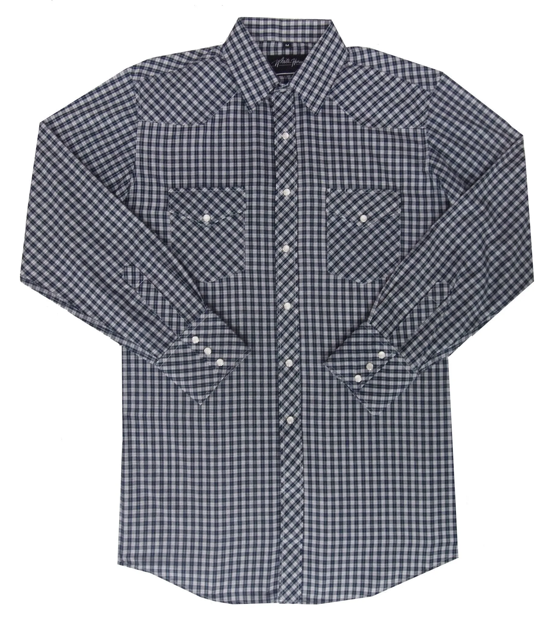 Men's Western Shirt: White Horse Plaid Navy White