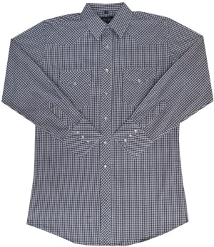 Men's Western Shirt: White Horse Plaid White Blue Black