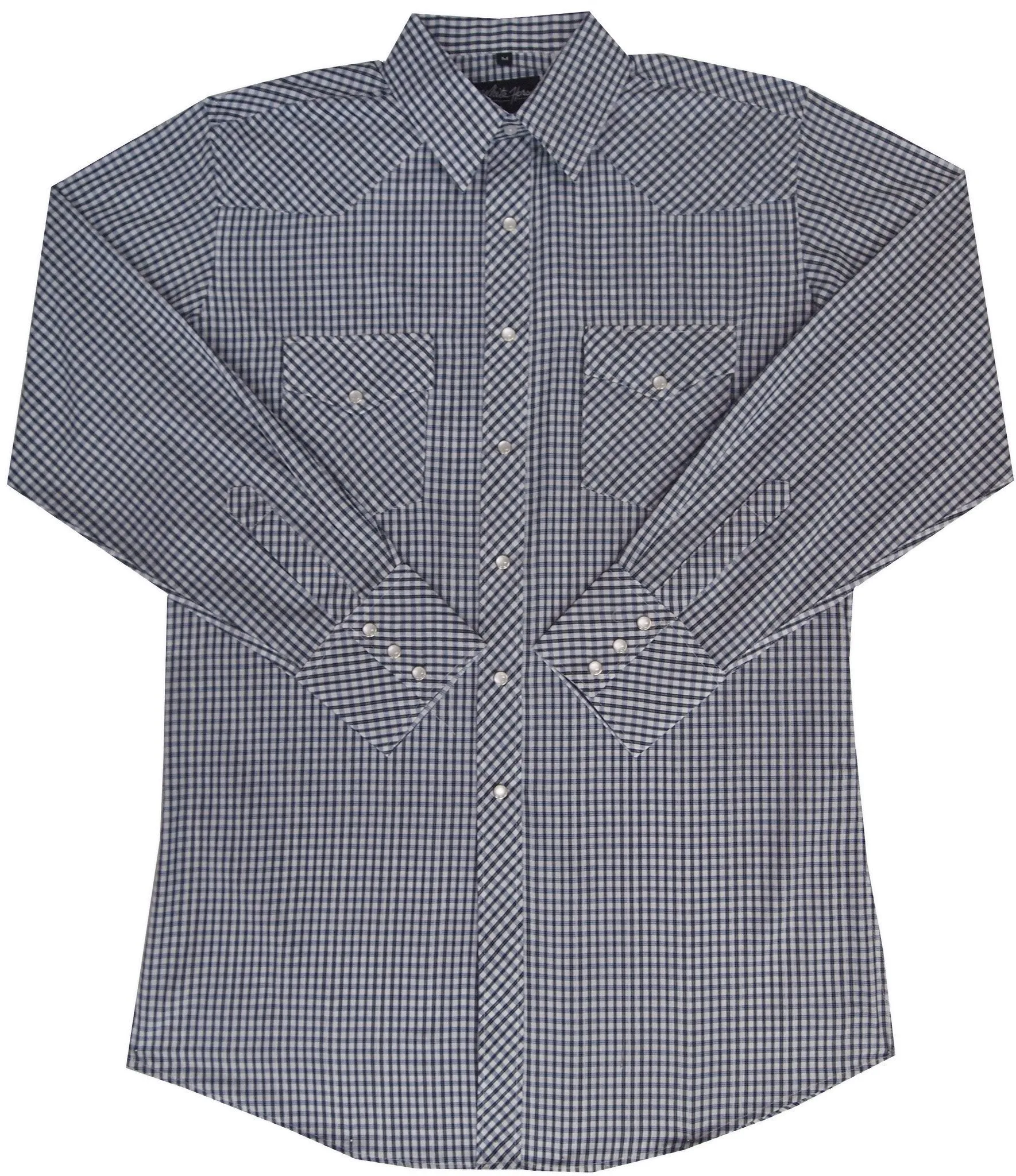 Men's Western Shirt: White Horse Plaid White Blue Black