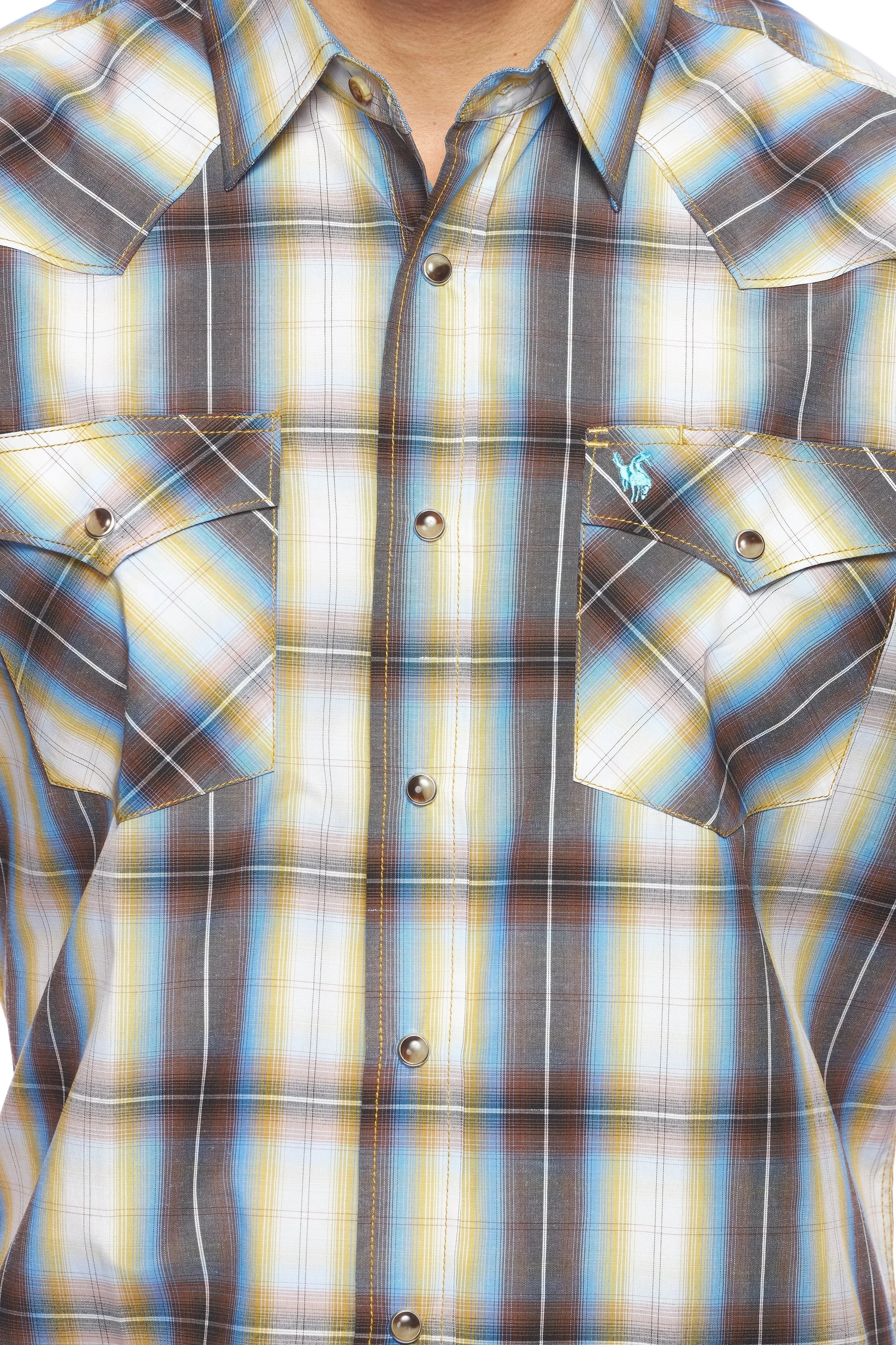 Men's Western Short Sleeve Pearl Snaps Plaid Shirt-PS400S-492