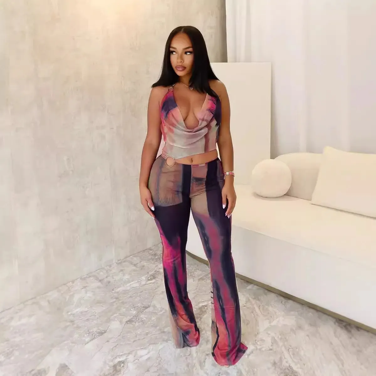 Mesh printed jumpsuit