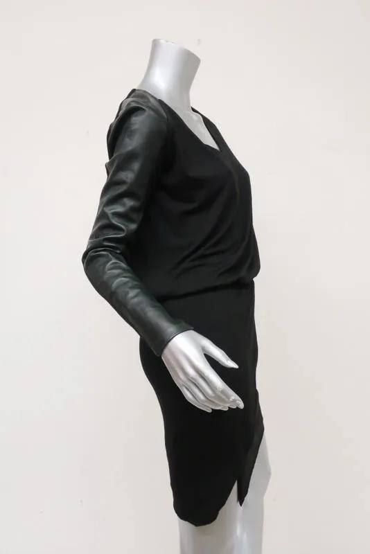 Michelle Mason Dress Black Stretch Jersey Size Small Leather Sleeve Mini NEW