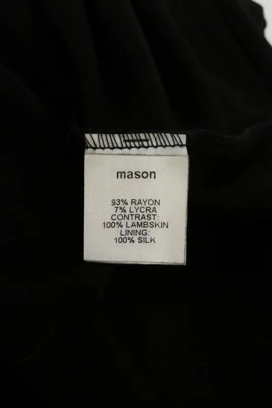 Michelle Mason Dress Black Stretch Jersey Size Small Leather Sleeve Mini NEW