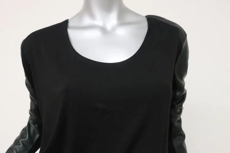 Michelle Mason Dress Black Stretch Jersey Size Small Leather Sleeve Mini NEW