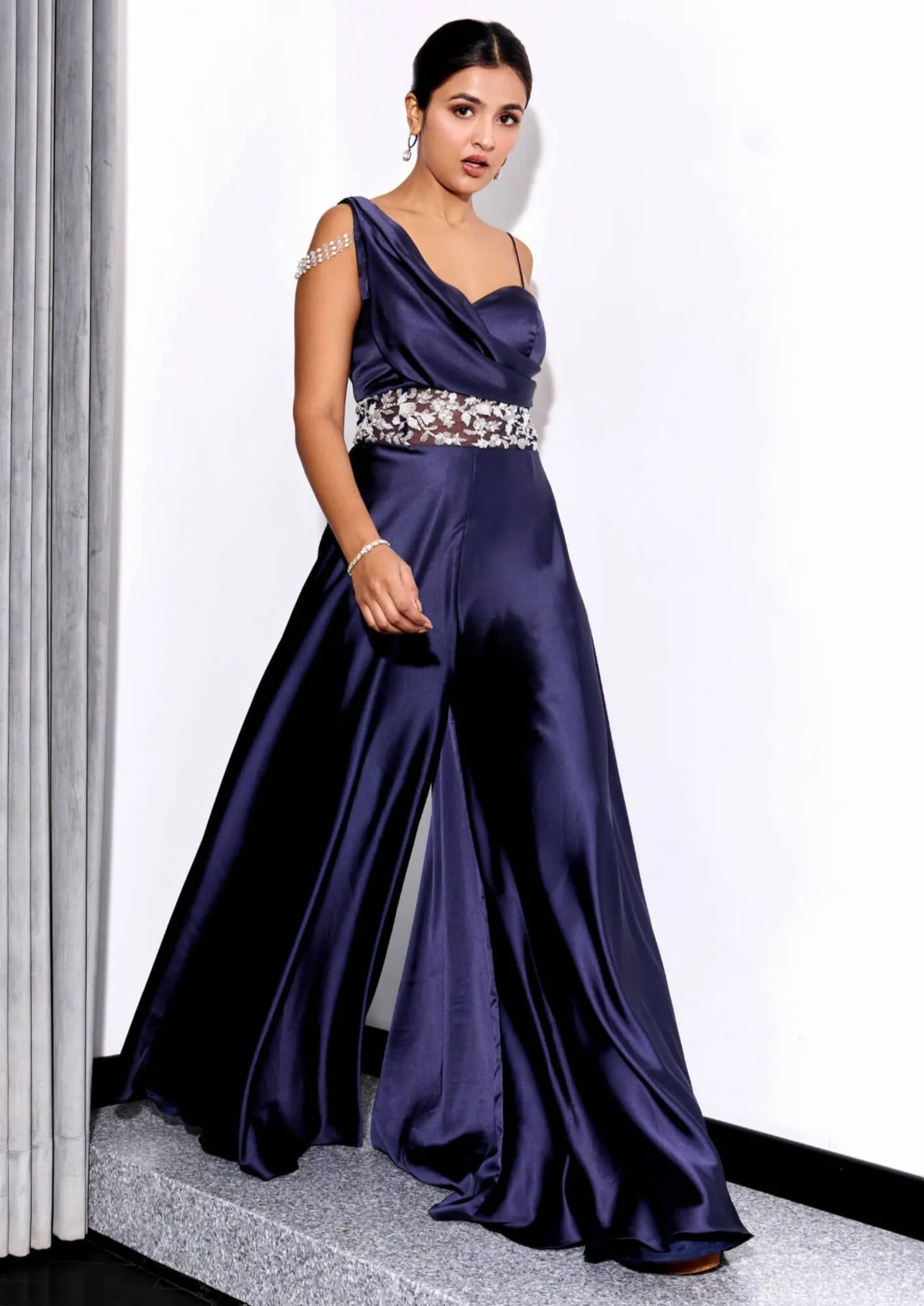 Midnight blue drape jumpsuit
