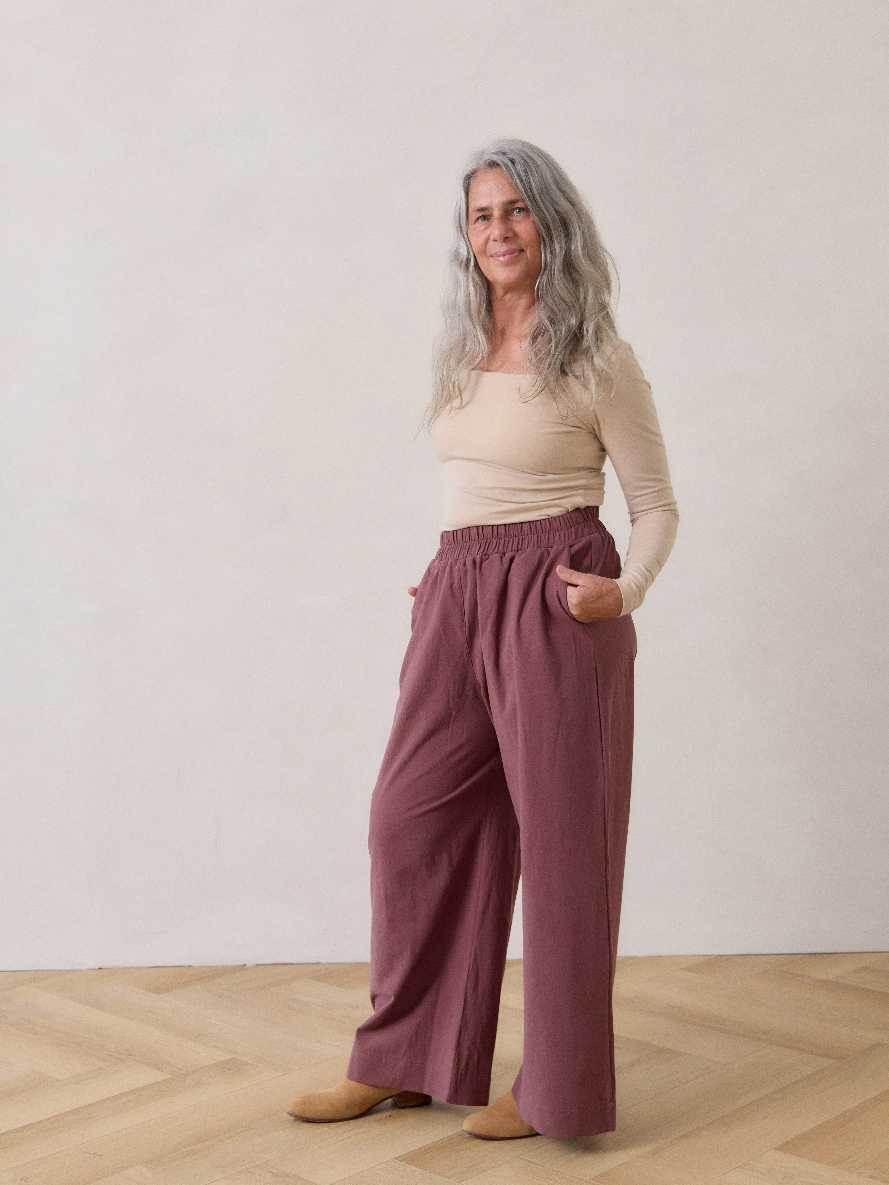 MIDNIGHT MAUVE COTTON CREPE LORETTA PANT