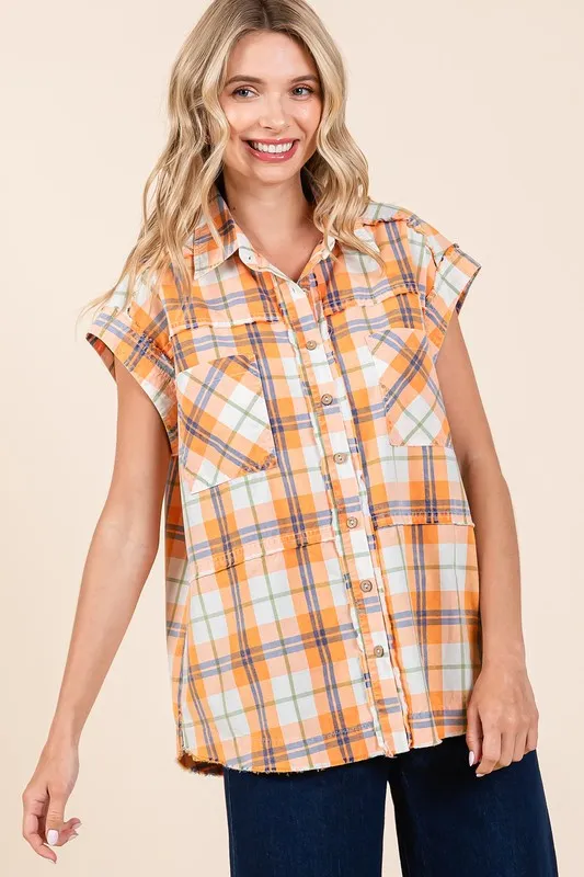 Mineral Wash Plaid Button Down Shirt