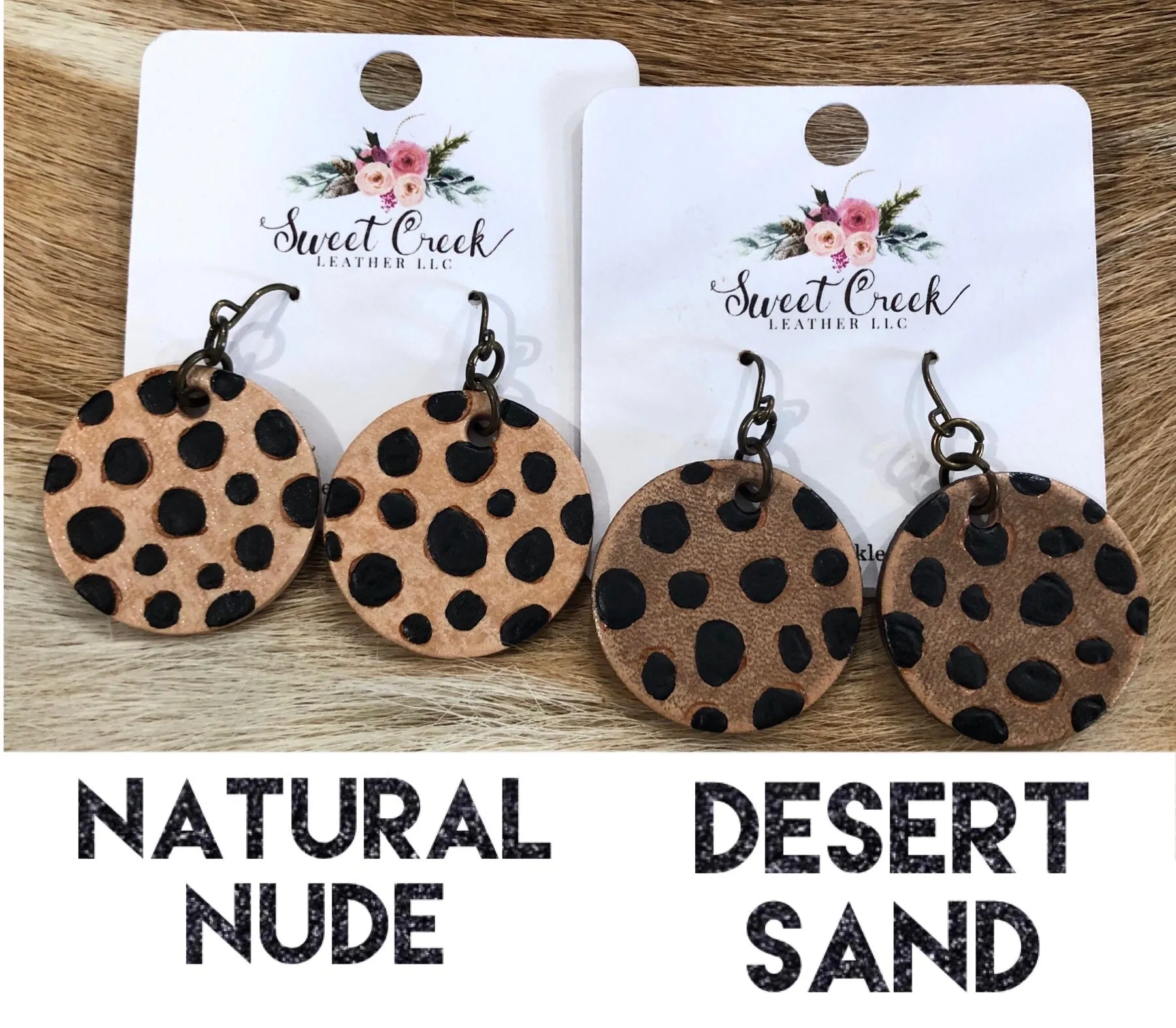 Mini Cheetah Circle Leather Earrings
