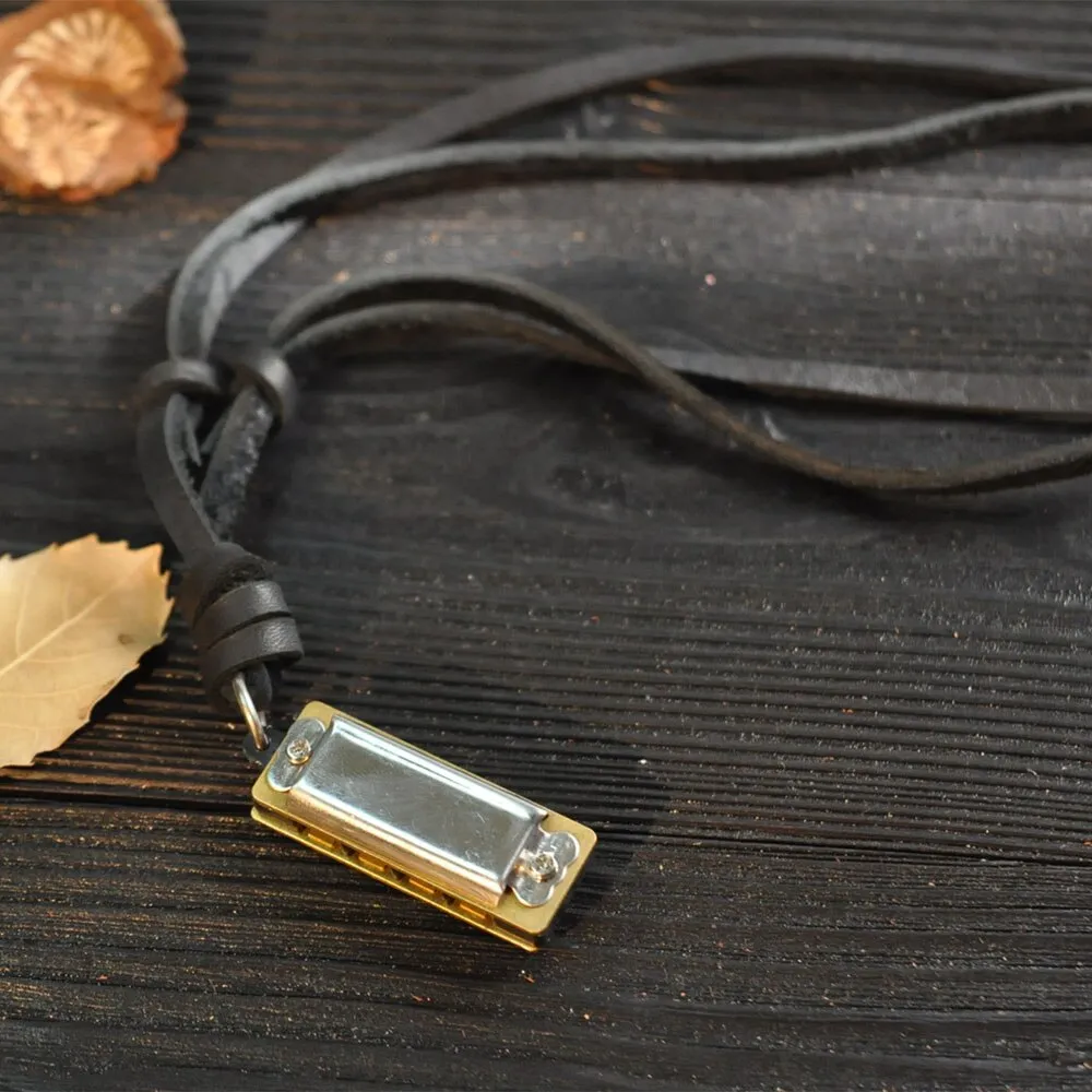 Mini Harmonica Leather Necklace