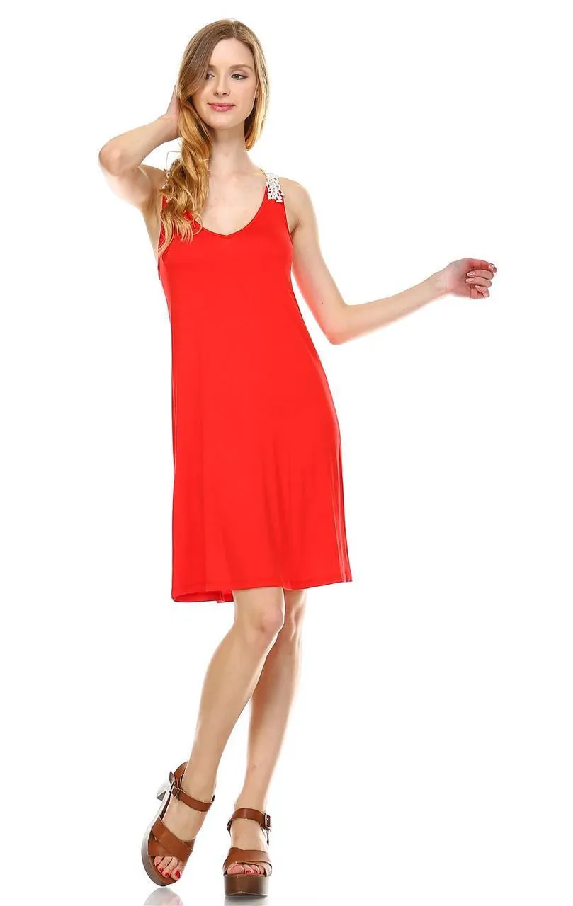 Mini Lace Dress with Crochet Details Red Orange